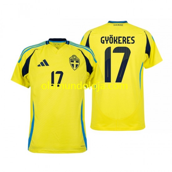 Camisola Suécia Viktor Gyokeres 17 Homem Equipamento Primeiro 2024 Manga Curta